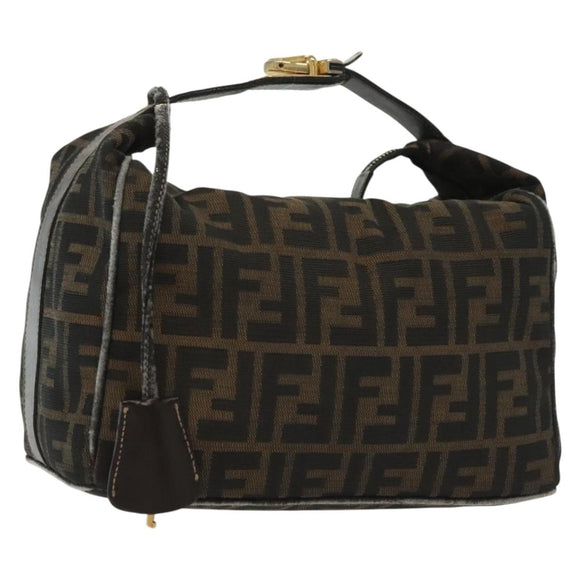 FENDI Zucca Canvas Vanity Pouch Black Brown Auth 129688