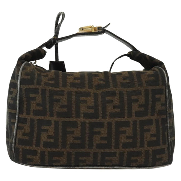 FENDI Zucca Canvas Vanity Pouch Black Brown Auth 129688