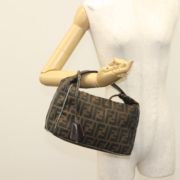 FENDI Zucca Canvas Vanity Pouch Black Brown Auth 129688
