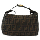 FENDI Zucca Canvas Vanity Pouch Black Brown Auth 129688-2