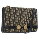 Christian Dior Trotter Canvas Shoulder Bag Navy Gold Auth 129696-1