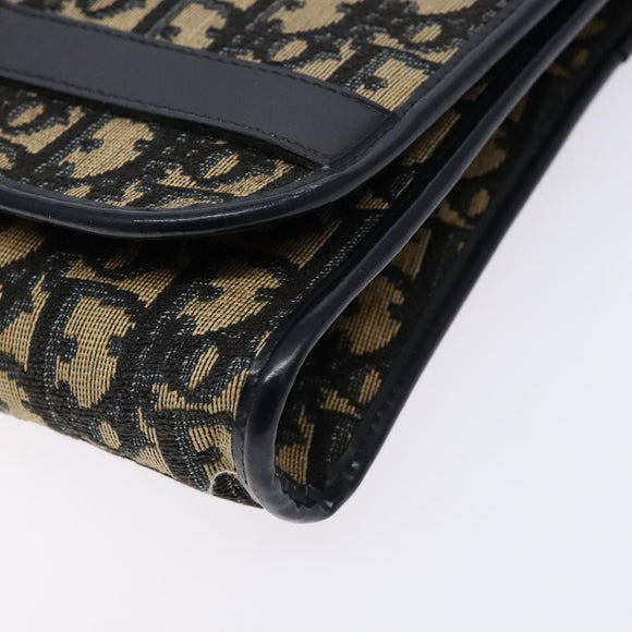 Christian Dior Trotter Canvas Shoulder Bag Navy Gold Auth 129696