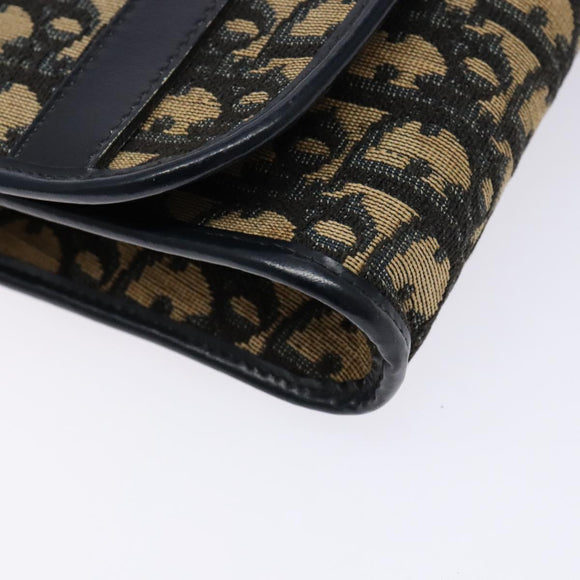 Christian Dior Trotter Canvas Shoulder Bag Navy Gold Auth 129696