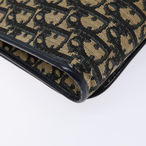 Christian Dior Trotter Canvas Shoulder Bag Navy Gold Auth 129696