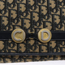 Christian Dior Trotter Canvas Shoulder Bag Navy Gold Auth 129696-18