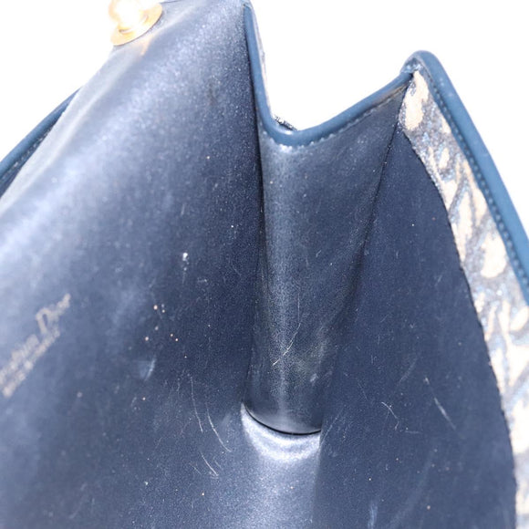 Christian Dior Trotter Canvas Shoulder Bag Navy Gold Auth 129696