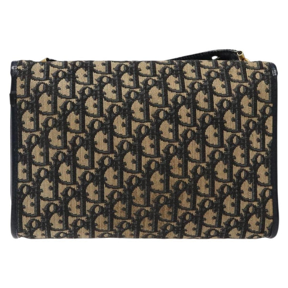 Christian Dior Trotter Canvas Shoulder Bag Navy Gold Auth 129696