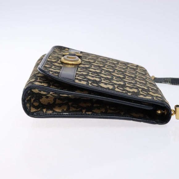 Christian Dior Trotter Canvas Shoulder Bag Navy Gold Auth 129696