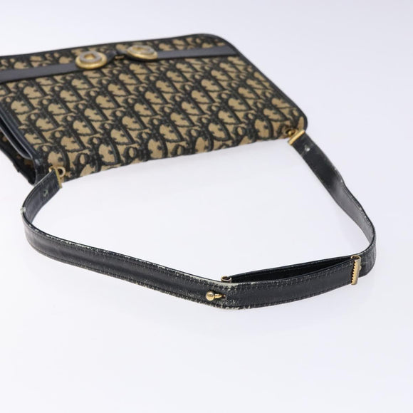 Christian Dior Trotter Canvas Shoulder Bag Navy Gold Auth 129696