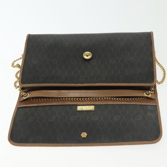 Christian Dior Honeycomb Canvas Chain Shoulder Bag PVC Black Gold Auth 129697