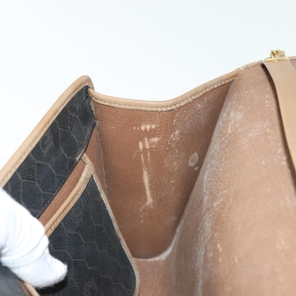 Christian Dior Honeycomb Canvas Chain Shoulder Bag PVC Black Gold Auth 129697