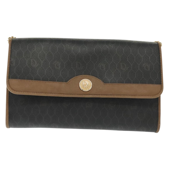 Christian Dior Honeycomb Canvas Chain Shoulder Bag PVC Black Gold Auth 129697