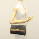 Christian Dior Honeycomb Canvas Chain Shoulder Bag PVC Black Gold Auth 129697-21