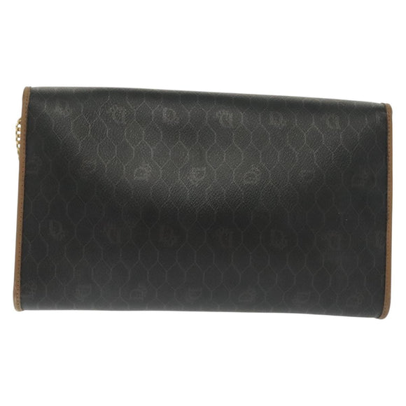 Christian Dior Honeycomb Canvas Chain Shoulder Bag PVC Black Gold Auth 129697