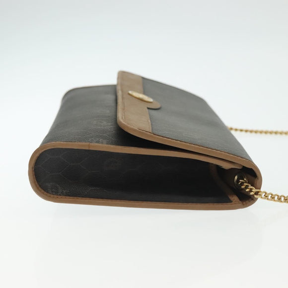 Christian Dior Honeycomb Canvas Chain Shoulder Bag PVC Black Gold Auth 129697