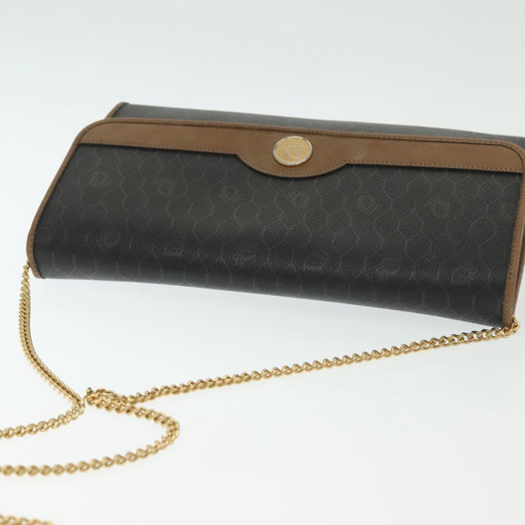 Christian Dior Honeycomb Canvas Chain Shoulder Bag PVC Black Gold Auth 129697