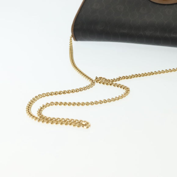 Christian Dior Honeycomb Canvas Chain Shoulder Bag PVC Black Gold Auth 129697