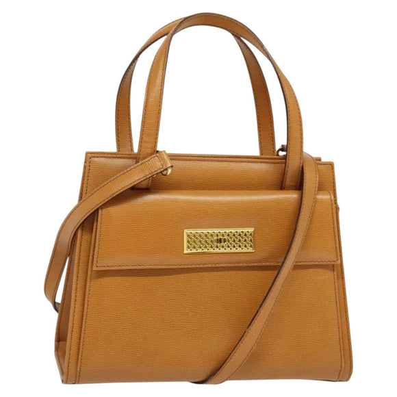 Christian Dior Hand Bag Leather 2way Brown Gold Auth 129698