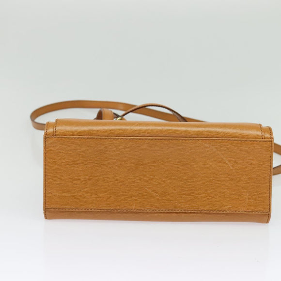 Christian Dior Hand Bag Leather 2way Brown Gold Auth 129698