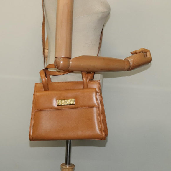 Christian Dior Hand Bag Leather 2way Brown Gold Auth 129698