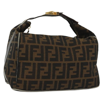FENDI Zucca Canvas Vanity Pouch Black Brown Auth 129702