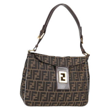 FENDI Zucca Canvas Shoulder Bag Black Brown gold Auth 129703