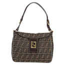 FENDI Zucca Canvas Shoulder Bag Black Brown gold Auth 129703-13