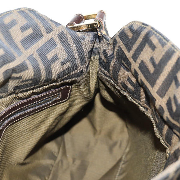 FENDI Zucca Canvas Shoulder Bag Black Brown gold Auth 129703