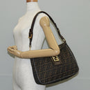 FENDI Zucca Canvas Shoulder Bag Black Brown gold Auth 129703-25