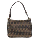 FENDI Zucca Canvas Shoulder Bag Black Brown gold Auth 129703-2