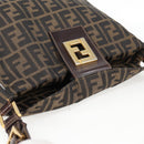 FENDI Zucca Canvas Shoulder Bag Black Brown gold Auth 129703-6