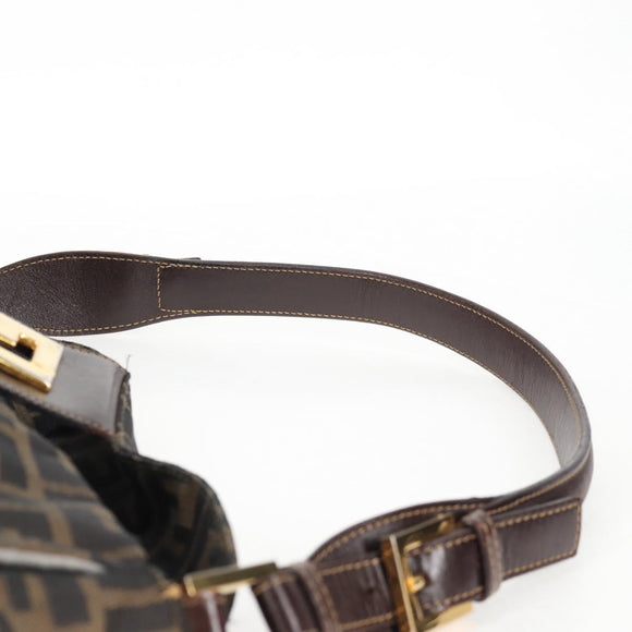 FENDI Zucca Canvas Shoulder Bag Black Brown gold Auth 129703