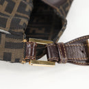 FENDI Zucca Canvas Shoulder Bag Black Brown gold Auth 129703-8