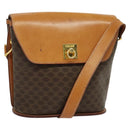 CELINE Macadam Canvas Shoulder Bag PVC Leather Brown Gold Auth 129705-1