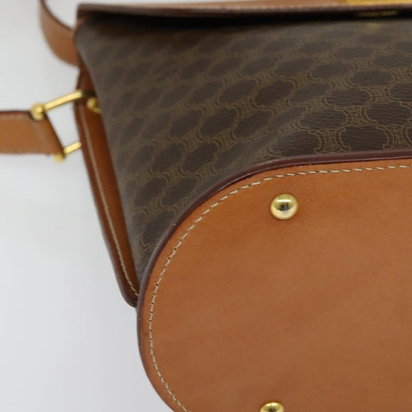 CELINE Macadam Canvas Shoulder Bag PVC Leather Brown Gold Auth 129705