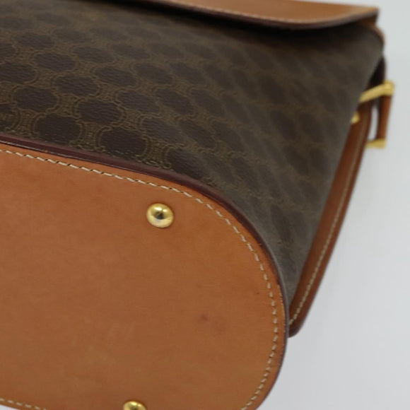 CELINE Macadam Canvas Shoulder Bag PVC Leather Brown Gold Auth 129705