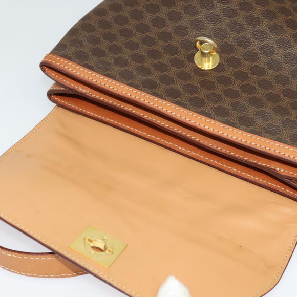 CELINE Macadam Canvas Shoulder Bag PVC Leather Brown Gold Auth 129705