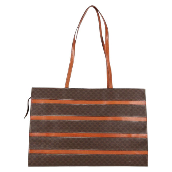 CELINE Macadam Canvas Tote Bag PVC Leather Brown Gold Auth 129707