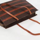 CELINE Macadam Canvas Tote Bag PVC Leather Brown Gold Auth 129707-7