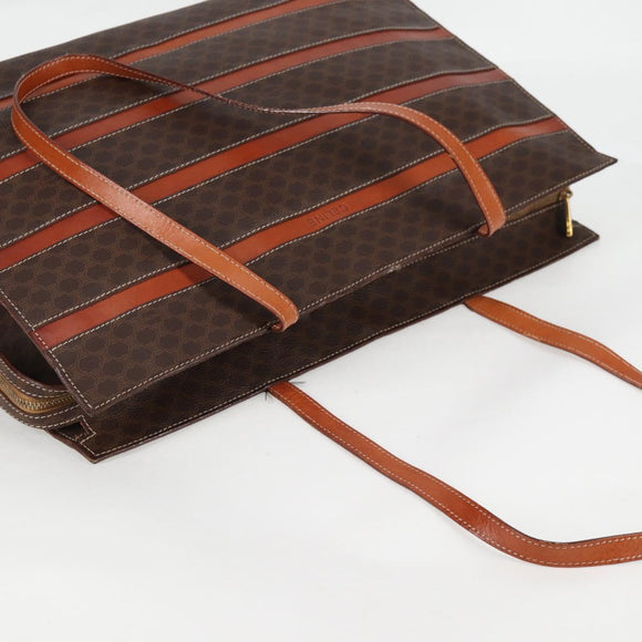 CELINE Macadam Canvas Tote Bag PVC Leather Brown Gold Auth 129707