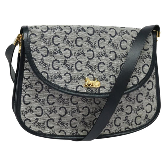 CELINE C Sulky Shoulder Bag Canvas Navy Gold Auth 129708
