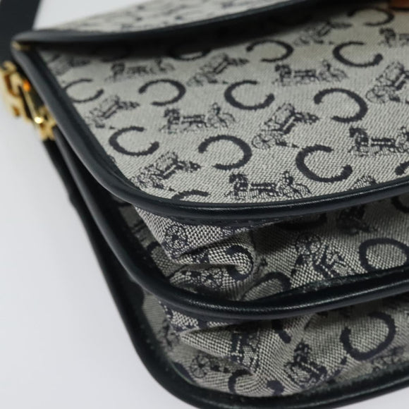 CELINE C Sulky Shoulder Bag Canvas Navy Gold Auth 129708