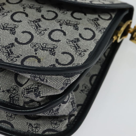 CELINE C Sulky Shoulder Bag Canvas Navy Gold Auth 129708