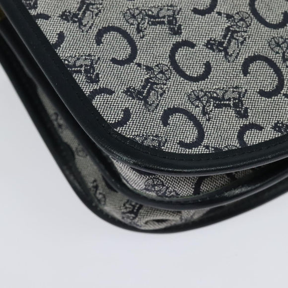 CELINE C Sulky Shoulder Bag Canvas Navy Gold Auth 129708