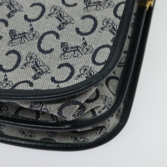 CELINE C Sulky Shoulder Bag Canvas Navy Gold Auth 129708