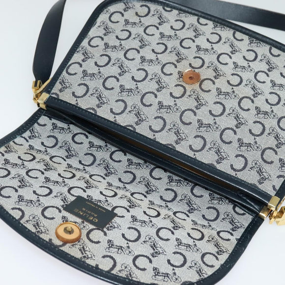 CELINE C Sulky Shoulder Bag Canvas Navy Gold Auth 129708