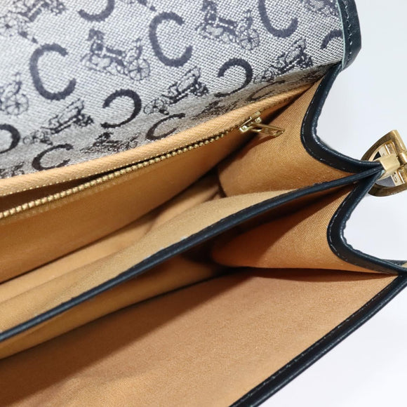 CELINE C Sulky Shoulder Bag Canvas Navy Gold Auth 129708