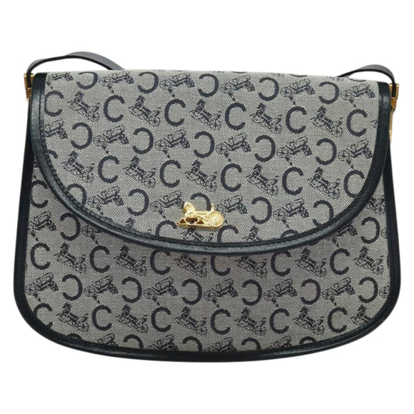 CELINE C Sulky Shoulder Bag Canvas Navy Gold Auth 129708