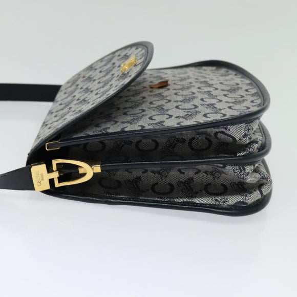 CELINE C Sulky Shoulder Bag Canvas Navy Gold Auth 129708