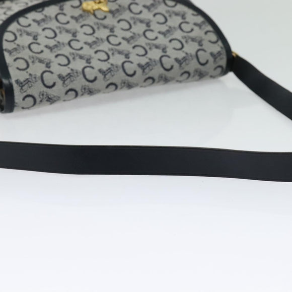 CELINE C Sulky Shoulder Bag Canvas Navy Gold Auth 129708